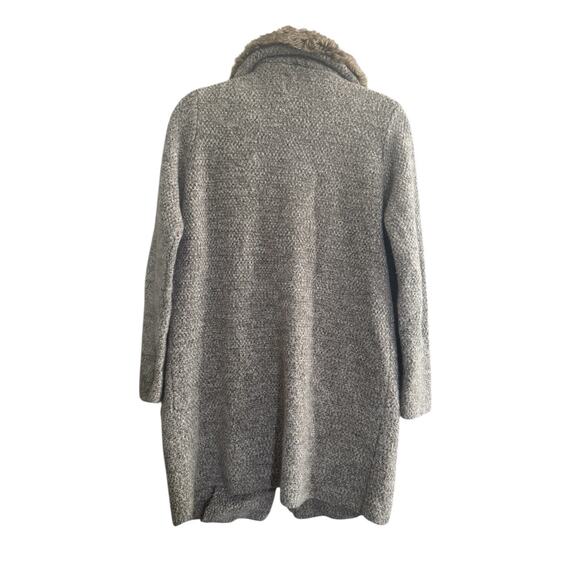 ZARA KNIT Small Fur Collar Long Cardigan Sweater Coat Taupe Pockets #5648 - Picture 5 of 11